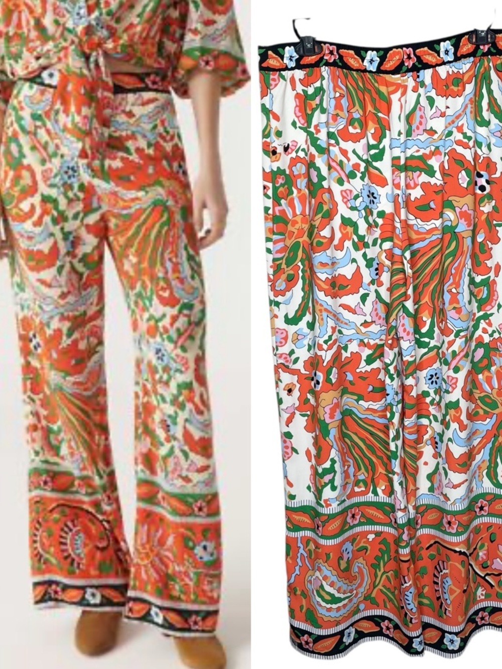 cupcakes & cashmere Floral Paisley Orange Wide Leg Pull On Pantsβ Large